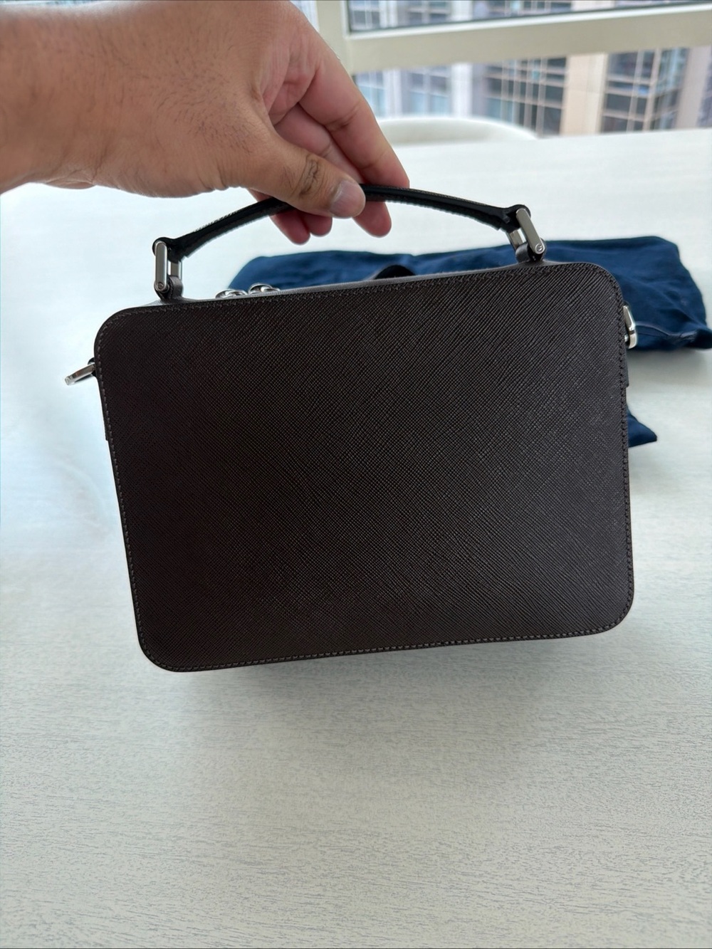 PRADA Medium Brique Bag - Coffee Saffiano Leather - Picture 3 of 9